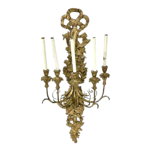 Antique Gilt Brass Ribbon & Music Wall Sconce