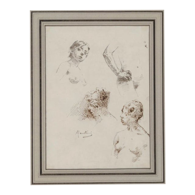 Italian School Modesto Faustini Drawing on Paper - Signed For Sale