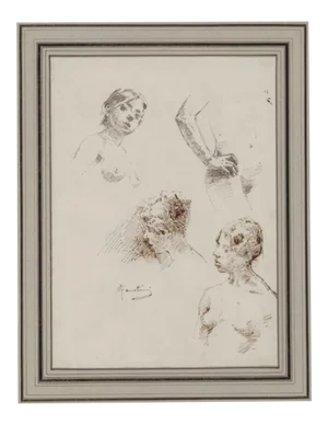 Italian School Modesto Faustini Drawing on Paper - Signed