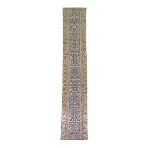 Traditional Navy Green Long Persian Runner, 20th Century