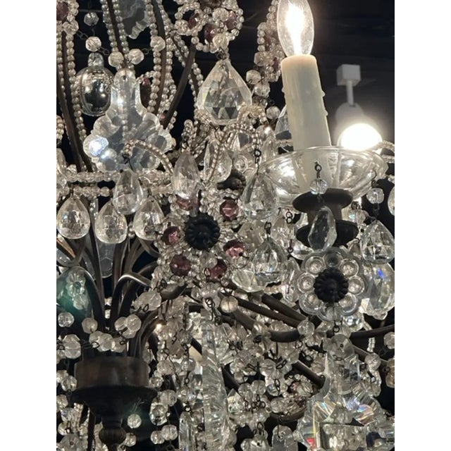 Italian Beaded Crystal and Amethyst Flower Chandelier For Sale - Image 4 of 11