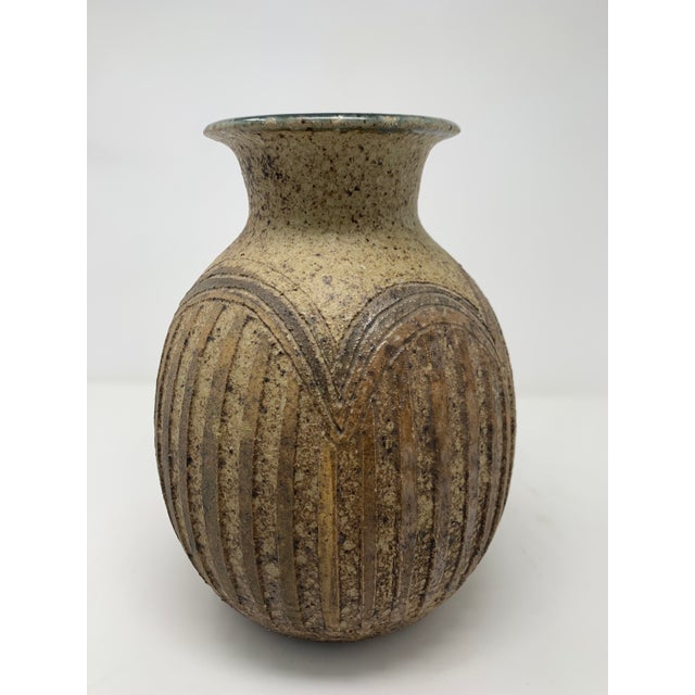 Mid-Century Modern Mid Century Textured Ceramic Vase For Sale - Image 3 of 10