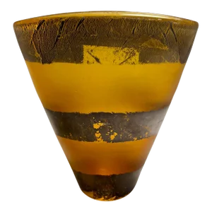 2003 Modern Adam Aaronson Studio Art Glass Frosted Gold Leaf Vase