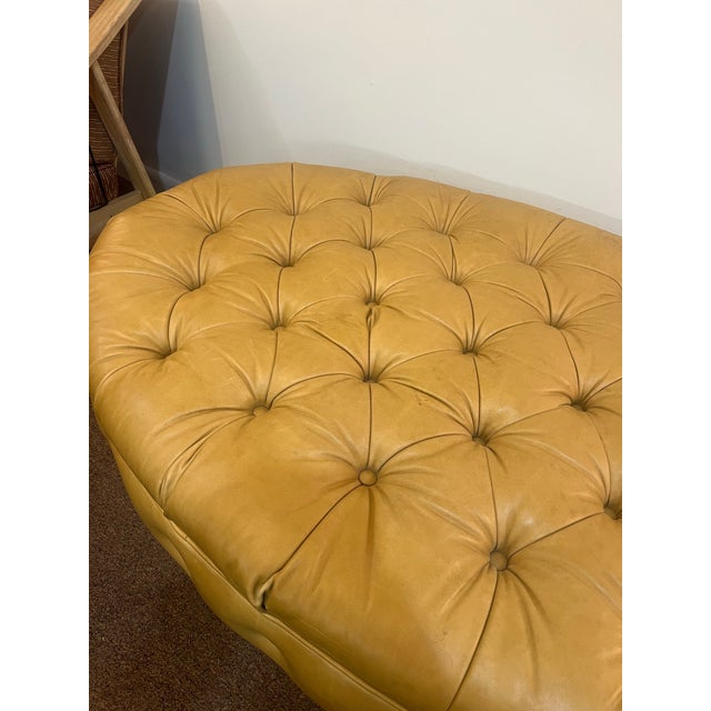 Animal Skin 1980s Large Tufted Leather Oval Ottoman For Sale - Image 7 of 9
