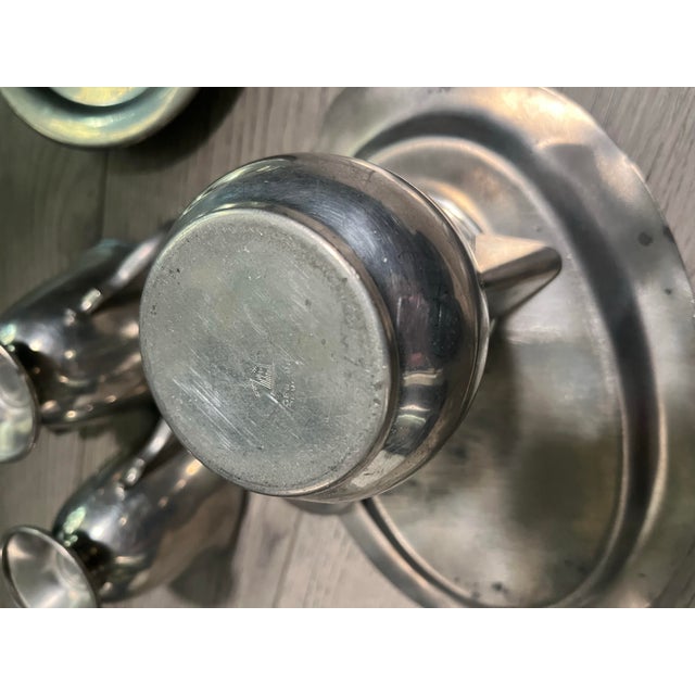 Vintage Genuine Pewter by Cabin Pewter (Stamped) Mini Pitcher & Matching Drip Plate For Sale - Image 4 of 4