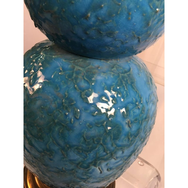 Metal 1960s Large Mid-Century Turquoise Lamp For Sale - Image 7 of 9