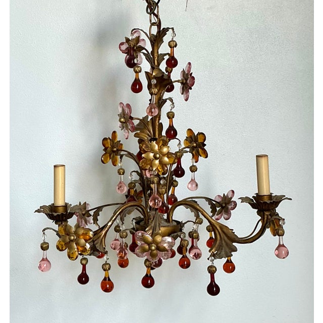 Vintage Italian Murano Glass Floral Chandelier For Sale - Image 12 of 12