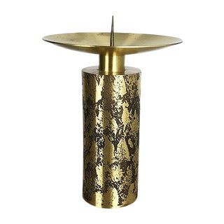 Large Vintage Brutalist Brass Candleholder, 1970s For Sale