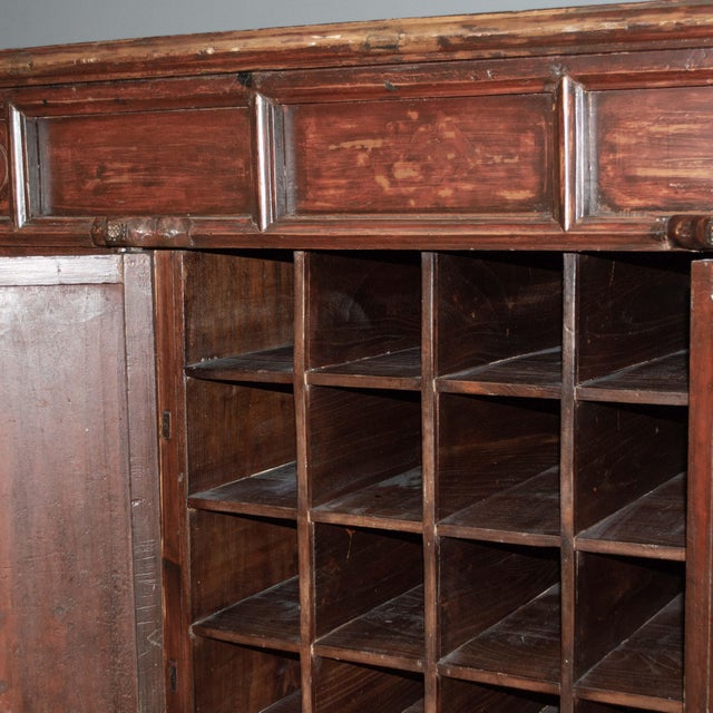 Early 20th Century Antique Chinese Red Lacquer 2 Door Wine Cabinet For Sale - Image 5 of 10