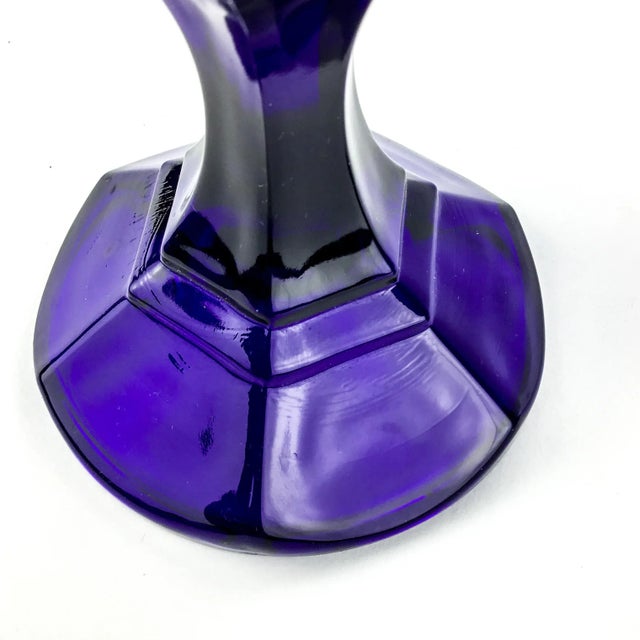Glass Cobalt Blue Glass Table Top Candle Holders - a Pair For Sale - Image 7 of 9