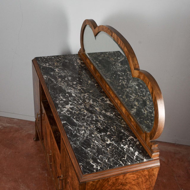 Wood Art Deco Sideboard with Mirror and Black Veined Marble Top For Sale - Image 7 of 18