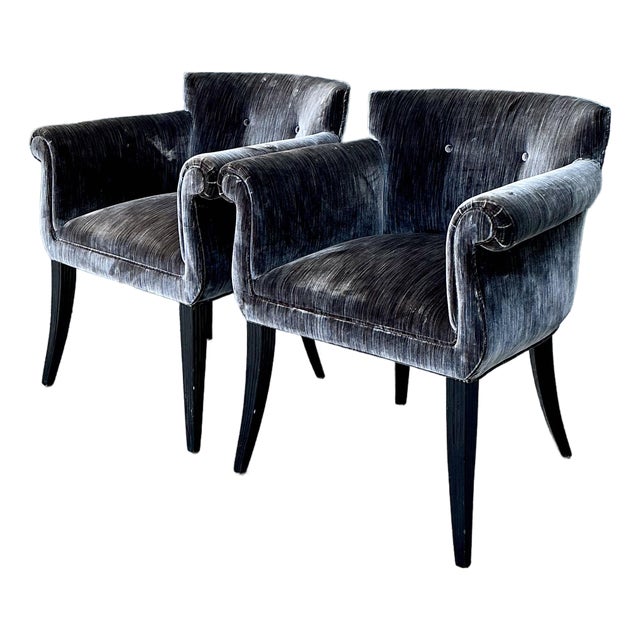 Vintage Roll Arm Velvet Side Chairs After Parzinger - A Pair For Sale