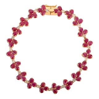9.12 Carat Regal Ruby and Diamond Tennis Bracelet in 14k Solid Yellow Gold For Sale