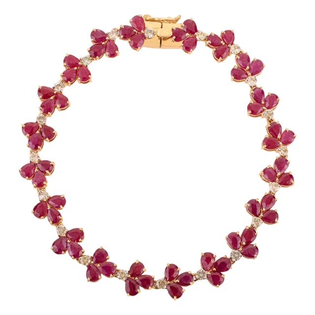 9.12 Carat Regal Ruby and Diamond Tennis Bracelet in 14k Solid Yellow Gold For Sale