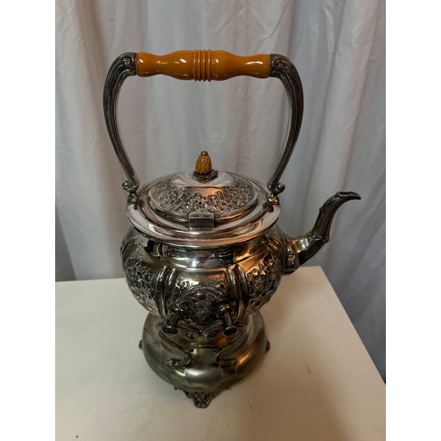 Late 19th Century Ornate Silver Teapot With Tilting Warmer Stand, Floral Repoussé For Sale - Image 9 of 15