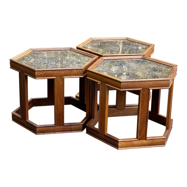 1980s Mid Century Modern Attributed toJohn Keal for Brown Saltman Hexagonal End Tables For Sale