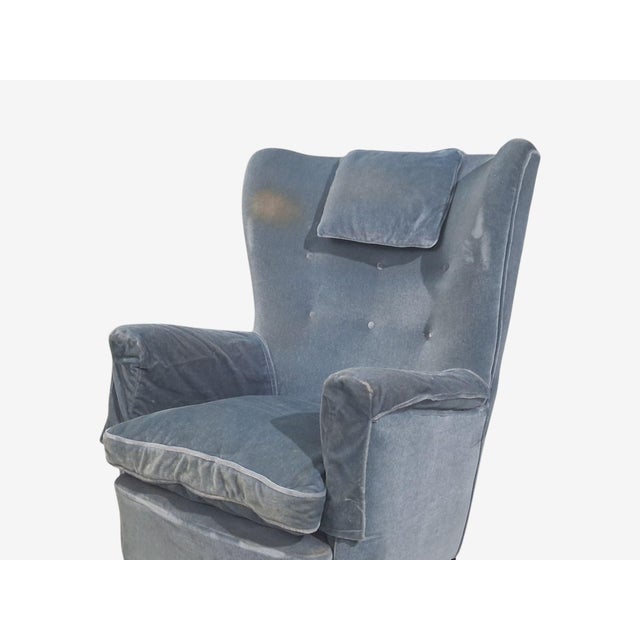 Blue Danish Cabinetmaker, Lounge Chairs, Blue Velvet, Stained Wood, Denmark, 1950s For Sale - Image 8 of 11