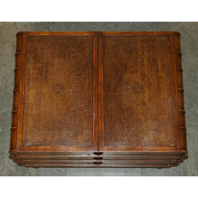 Animal Skin Large Six Drawer Stack of Scholars Library Books Coffee Table with Brown Leather Top For Sale - Image 7 of 18