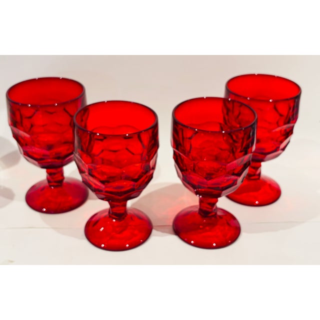 Vintage Viking Georgian Honeycomb Thumbprint Goblets Ruby Red - Set of 4 For Sale In Washington DC - Image 6 of 7