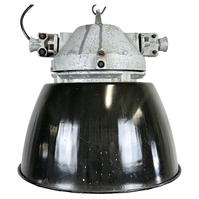 Industrial Explosion Proof Lamp with Black Enameled Shade from Elektrosvit, 1970s For Sale