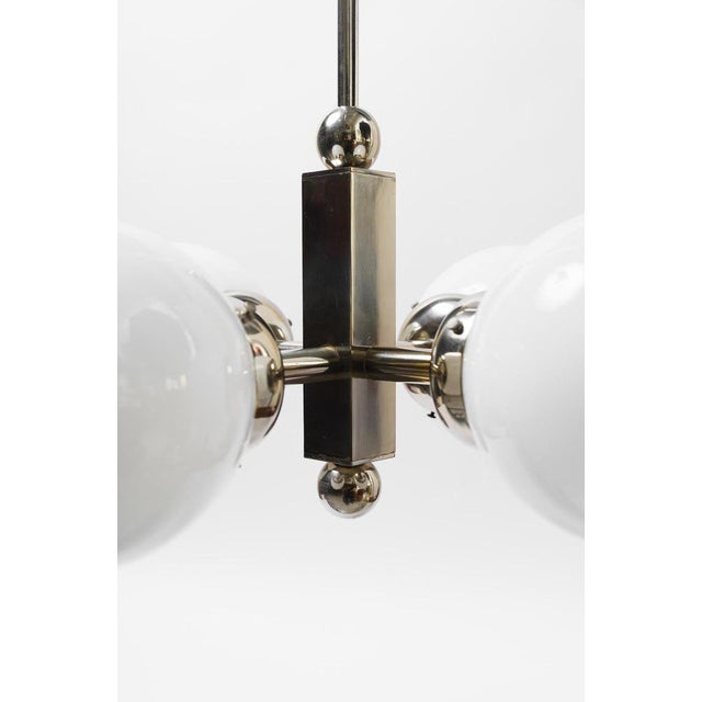 Art Deco Nickel-Plated Pendant Light with Opal Glass Shades, Vienna, 1920s For Sale - Image 6 of 16