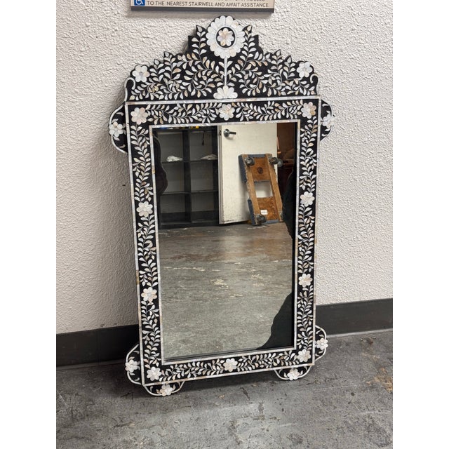 Moroccan Moroccan Style Mother-of-Pearl Inlaid Floral Wall Mirror For Sale - Image 3 of 12