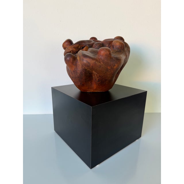 1980’s Vintage Hand-Carved Burlwood Abstract Sculpture on Black Laminate Base For Sale - Image 9 of 12