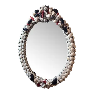 Grotto Oval Shell Mirror in Classic Black ,White and Red