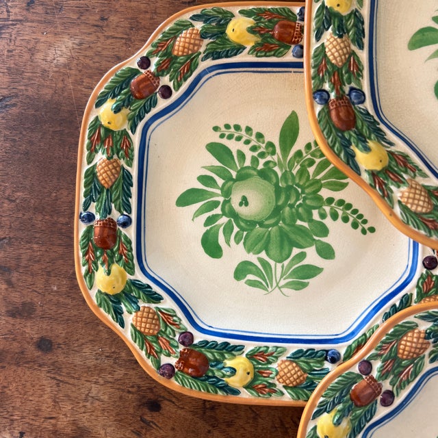 Early 20th Century Antique English Adams Della Robbia Titianware Square Plates- Set of 6 For Sale - Image 5 of 6