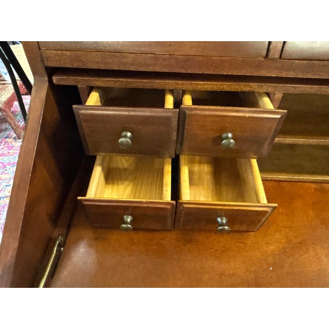 Traditional Cherry Secretary Desk With Tambour Storage and Compass Inlay French Style Secretary Desk With Inlay For Sale - Image 10 of 12