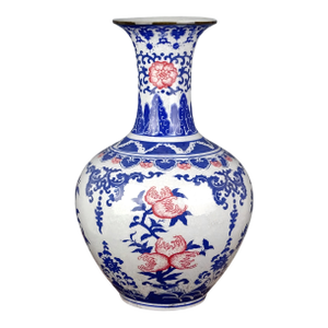 Chinese Vintage Ceramic Vase,Blue and White Underglaze Red Porcelain Vase Hand Painted Peaches Pattern