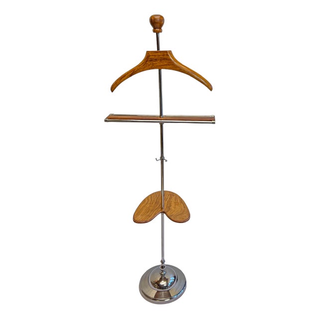Nikkel-Plated Bronze and Teak Valet Stand, 1970s For Sale