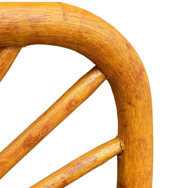 Wood 1950s Restored Single-Strand Fanning Rounded Rattan Wall Mirror W/ Stick Reed Rattan For Sale - Image 7 of 7