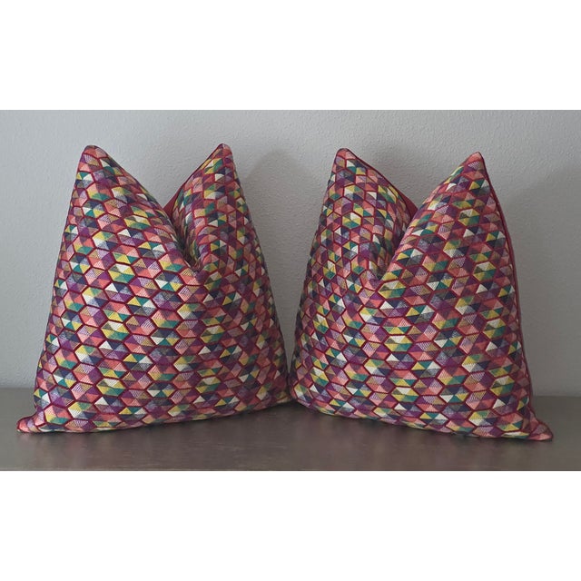 The House of Scalamandré's abstract designer pillows are celebrated for their ability to infuse modern spaces with a...