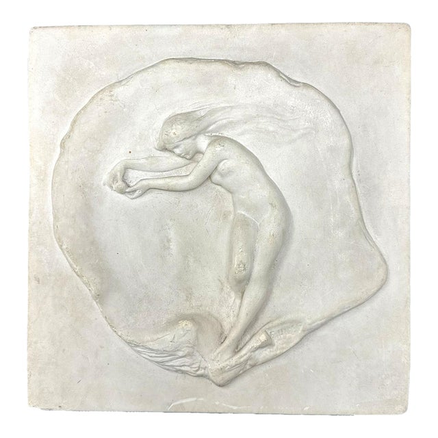Antique Porcelain Ceramic Wall Plaque Emmeline Harris Female Nude Art Nouveau For Sale