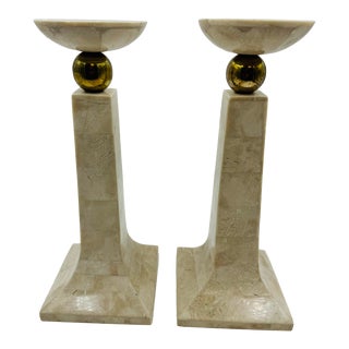 Vintage Tessellated Stone Candlesticks/A Pair For Sale