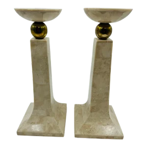 Vintage Tessellated Stone Candlesticks/A Pair