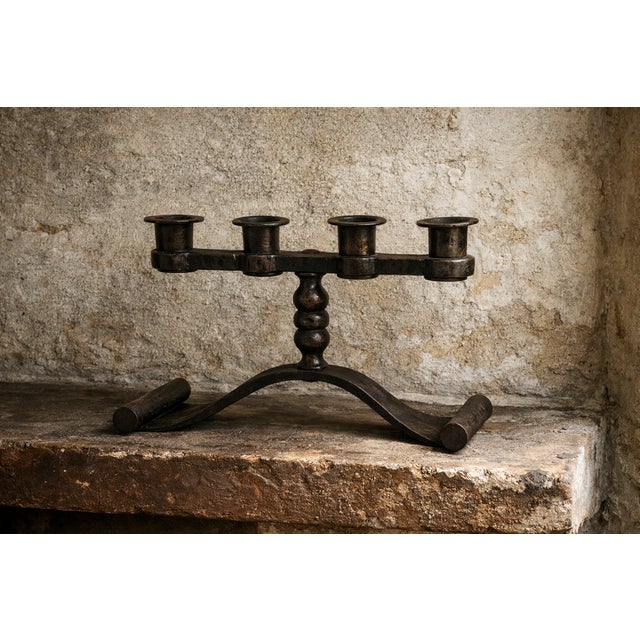 Four-Light Wrought Iron Candleholder by Charles Piguet, Switzerland, 1930 For Sale - Image 6 of 7