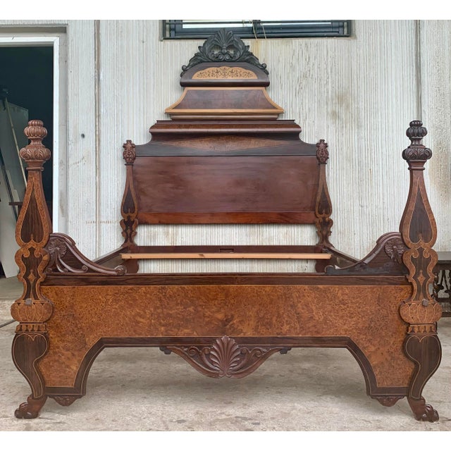 Antique Italian Victorian Carved Walnut Highback Full Bedframe For Sale - Image 4 of 13
