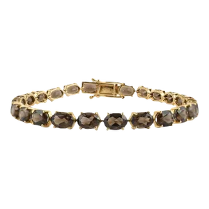 Natural 18.47 Carat Brown Smoky Quartz Tennis Bracelet 14k Solid Yellow Gold