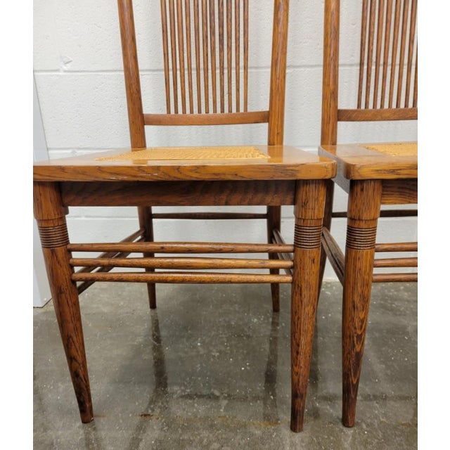 Antique Tiger Oak High Backed With Tall Finials Dining Chairs Set of