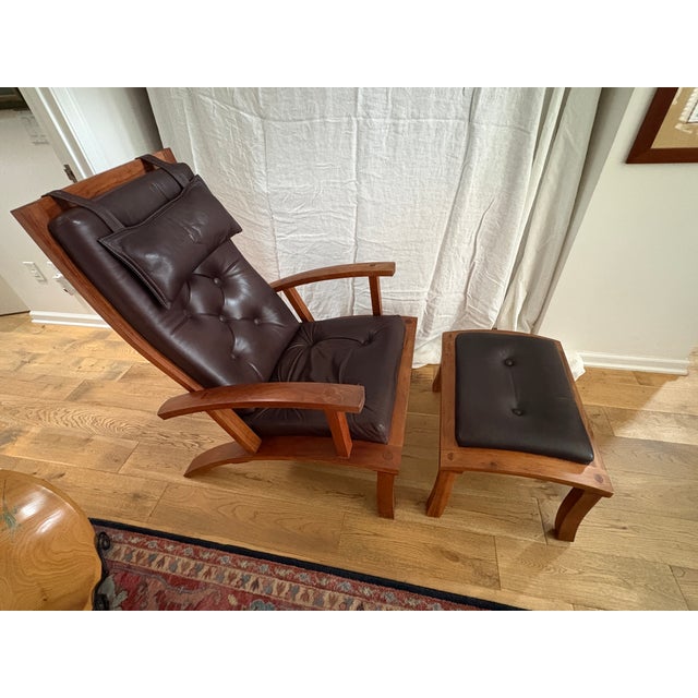 Thomas Moser Thomas Moser Cherry Wood & Leather Lounge Chair With Ottoman For Sale - Image 4 of 12
