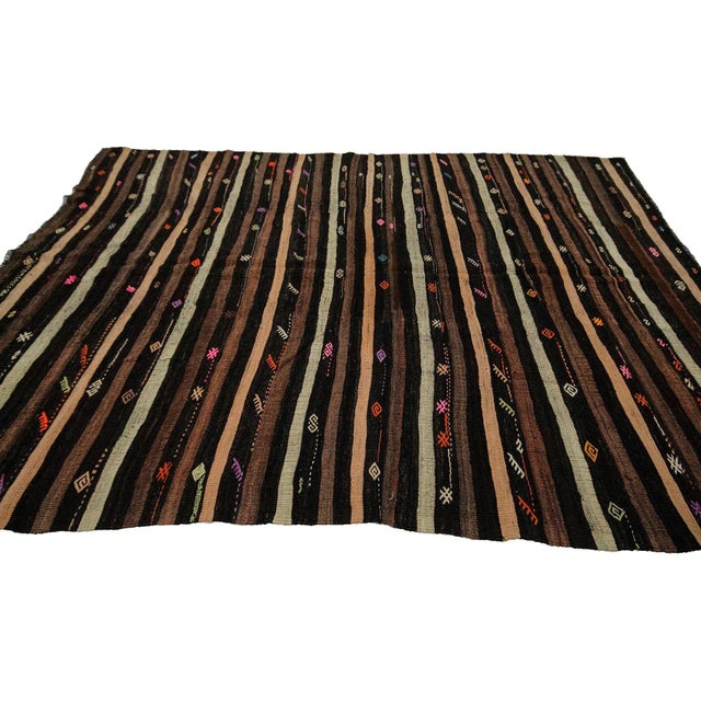 Striped Goat Hair Vintage Kilim Rug- 7′ × 10′ For Sale - Image 4 of 7