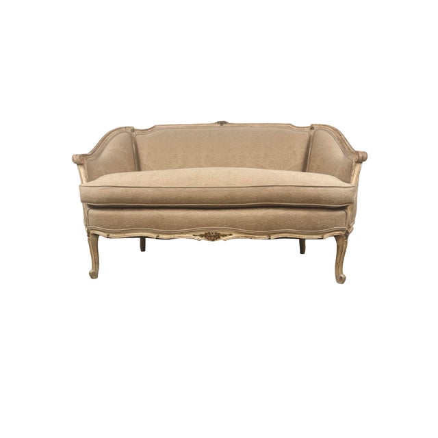 French Vintage Louis XV Revival Carved Giltwood Upholstered Settee For Sale - Image 3 of 18