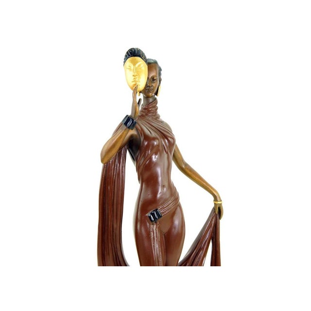 Art Deco Style Sculpture Dancer with Mask, 20th Century, Bronze For Sale - Image 5 of 10