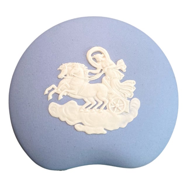Vintage Wedgwood Blue Jasperware Chariot Lidded Trinket Box | Classical Relief For Sale