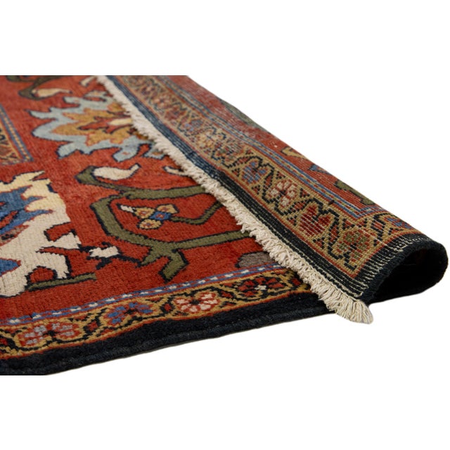 1880s Antique Floral Persian Sultanabad Wool Rug in Dark Blue For Sale - Image 4 of 12