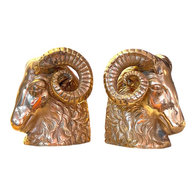 Vintage Brass Big Horn Ram Bookends a Pair Chairish