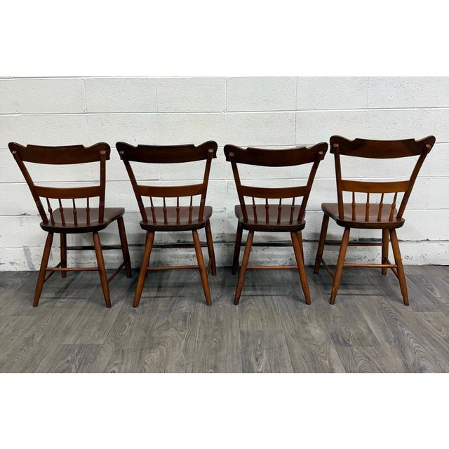 Antique American Country Farmhouse Plank Seat Dining Chairs - Set of 4 For Sale - Image 9 of 10