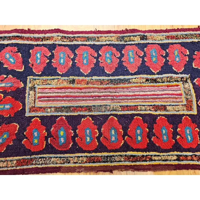 Early 20th Century Vintage American Hand Hooked Rug, Handwoven Floret Pattern, Folk Art Tapestry, 1x2 For Sale - Image 5 of 9